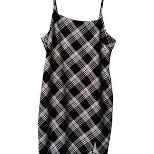 No Boundaries Black and White Plaid Mini Midi Bodycon Dress With Slit Grunge